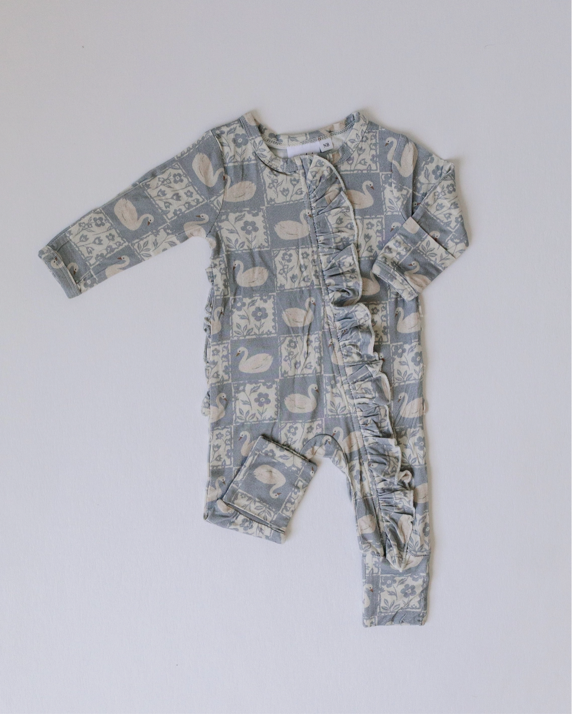 Bamboo Ruffle Zipper Romper - Vintage Swan