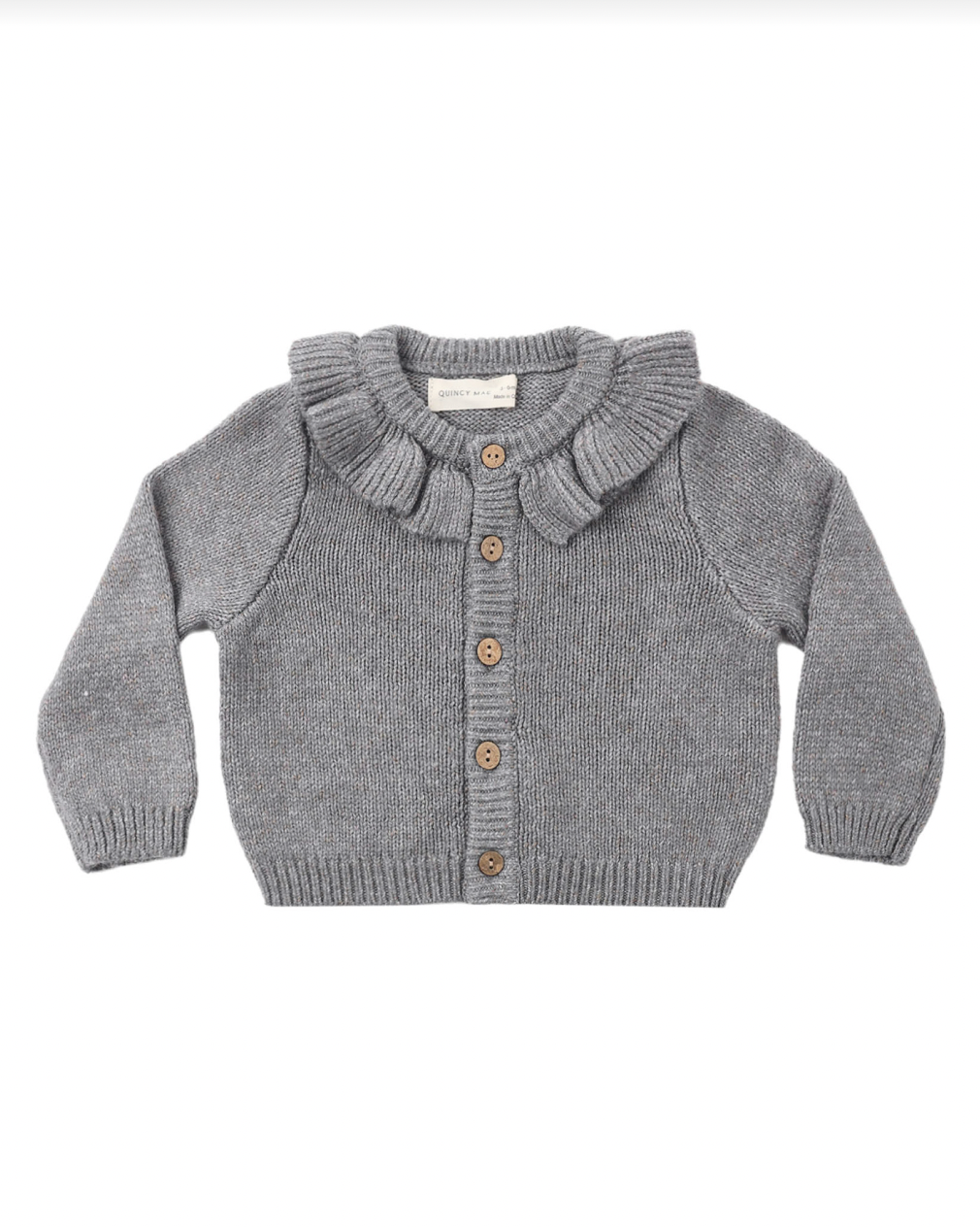 QUINCY MAE RUFFLE COLLAR CARDIGAN HEATHERED SLATE