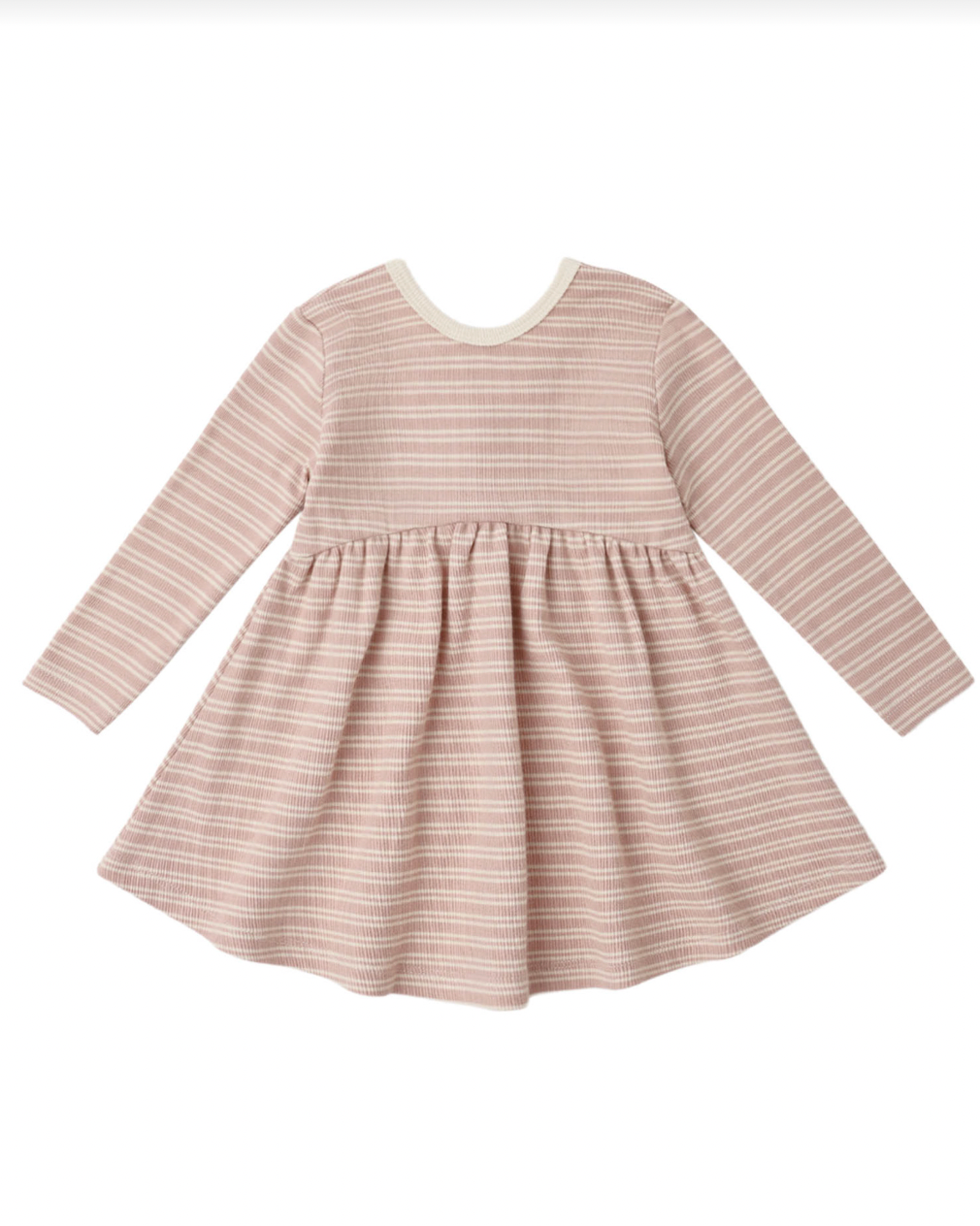 QUINCY MAE RIBBED LONG SLEEVE DRESS DUSTY ROSE MICROSTRIPE