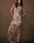 Floral-Print Mesh Long-Sleeve Maxi Dress