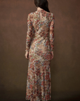 Floral-Print Mesh Long-Sleeve Maxi Dress