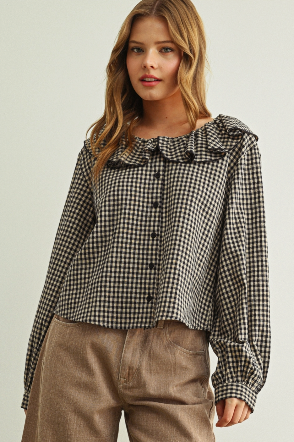 Della Gingham Ruffled Blouse