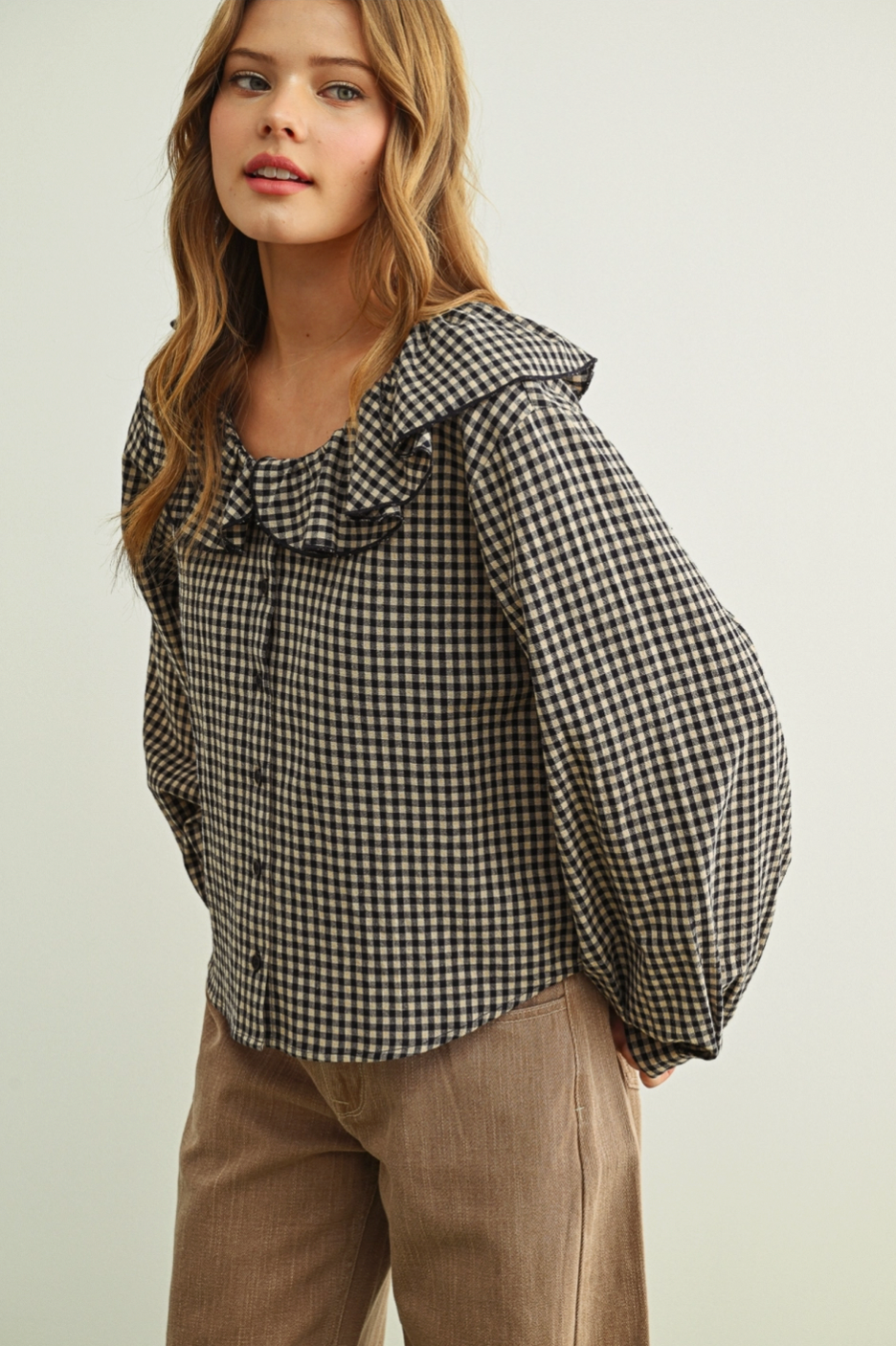 Della Gingham Ruffled Blouse