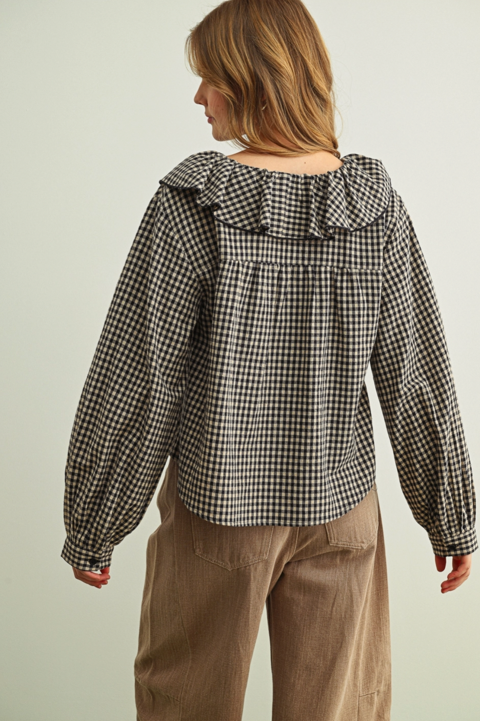 Della Gingham Ruffled Blouse
