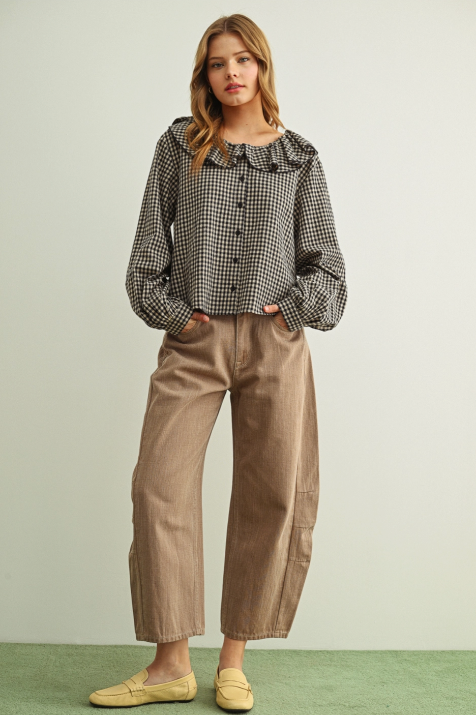 Della Gingham Ruffled Blouse