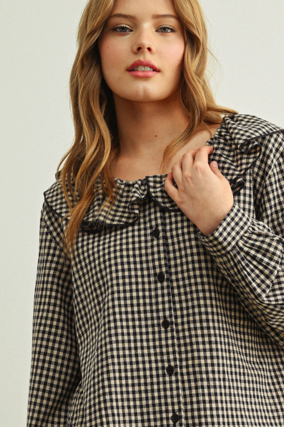 Della Gingham Ruffled Blouse