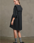 Black Cotton Ruffle Collar Smock Dress
