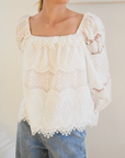 Whimsy Embroidered Lace Square Neck Blouse