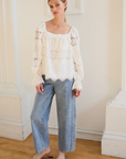 Whimsy Embroidered Lace Square Neck Blouse