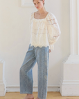 Whimsy Embroidered Lace Square Neck Blouse