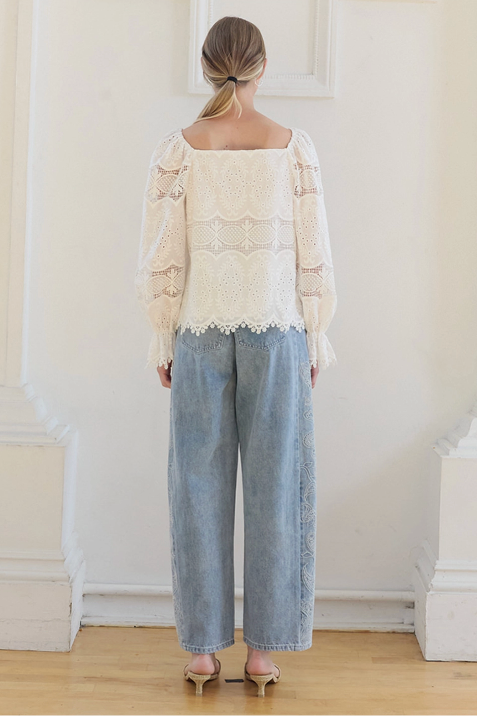 Whimsy Embroidered Lace Square Neck Blouse