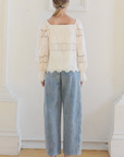 Whimsy Embroidered Lace Square Neck Blouse
