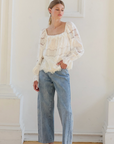 Whimsy Embroidered Lace Square Neck Blouse
