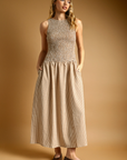 Mocha Mini Gingham Pattern Sleeveless Dress