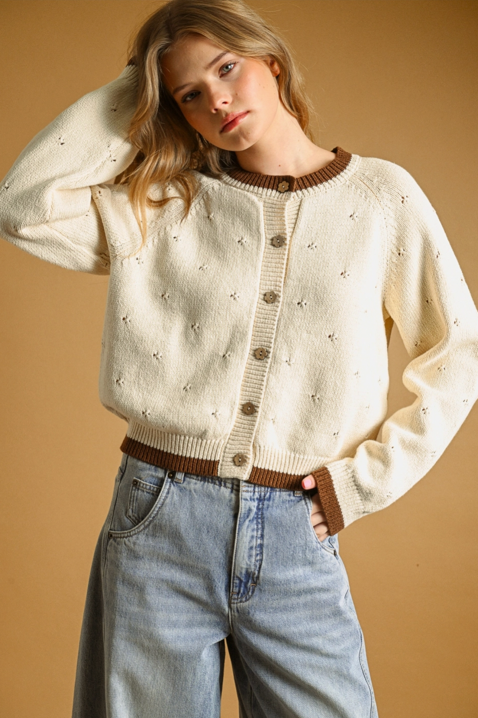 Elsie Pointelle Knit Cardigan
