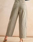 Mini Checker Pattern Barrel Pants