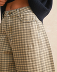 Mini Checker Pattern Barrel Pants