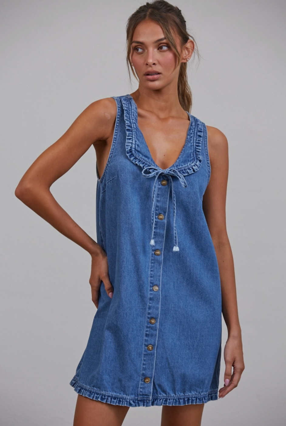 Betsy Ruffle Denim Mini Dress