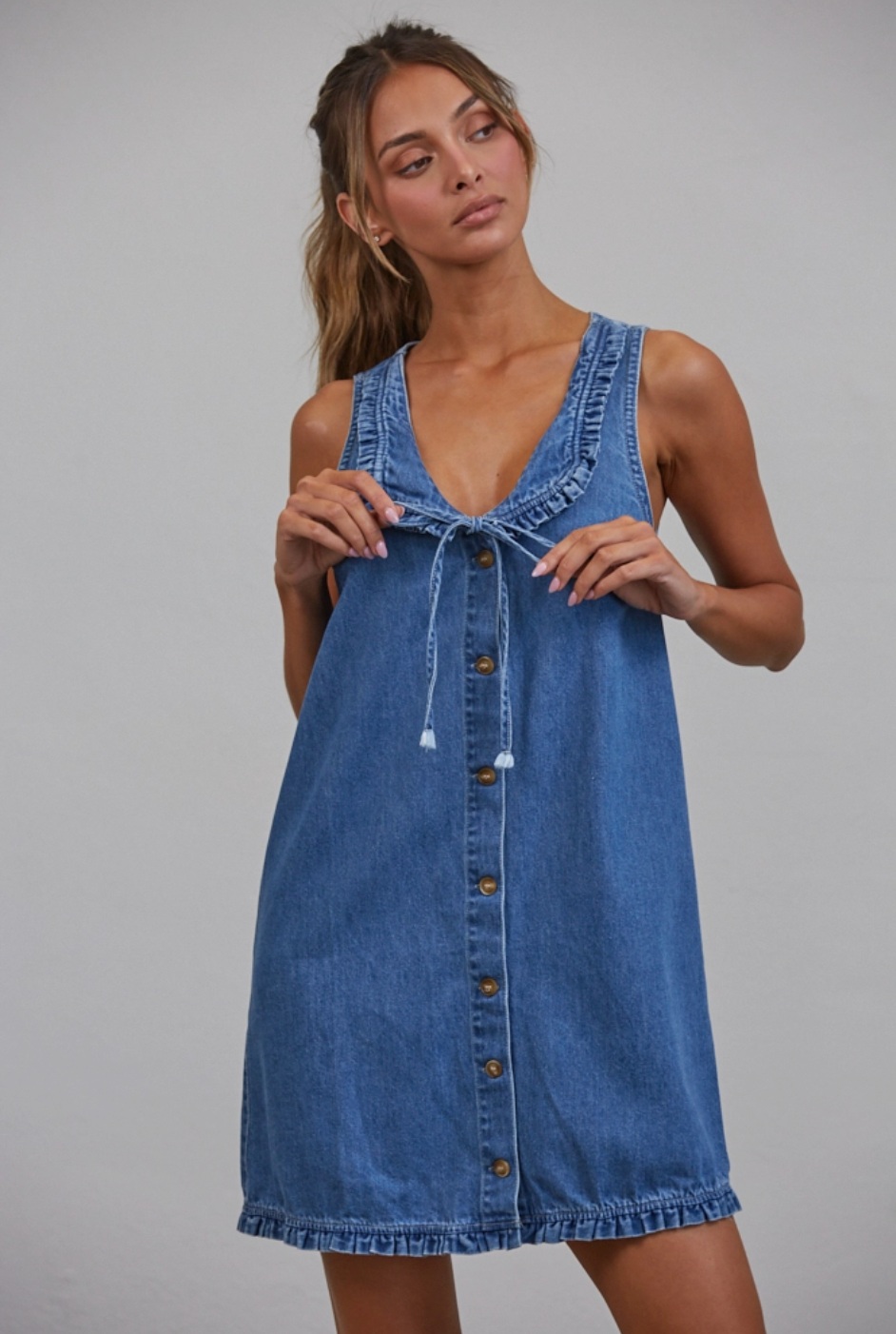 Betsy Ruffle Denim Mini Dress