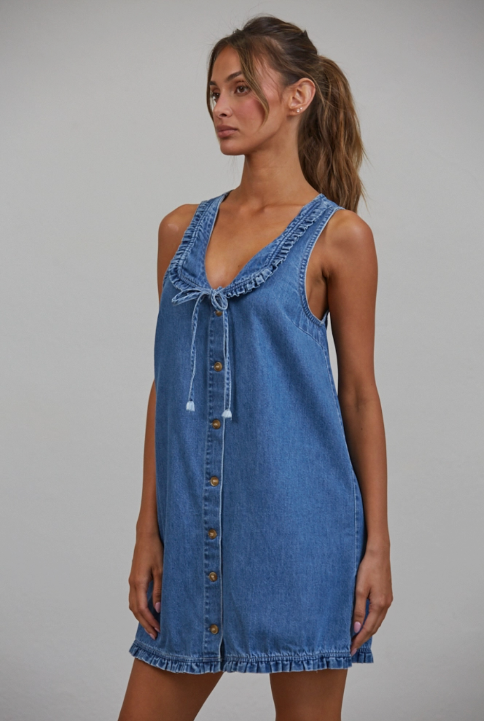 Betsy Ruffle Denim Mini Dress