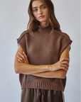Mock Neck Exposed Seam Sweater Vest (Choco)