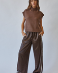 Mock Neck Exposed Seam Sweater Vest (Choco)