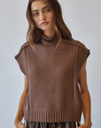 Mock Neck Exposed Seam Sweater Vest (Choco)