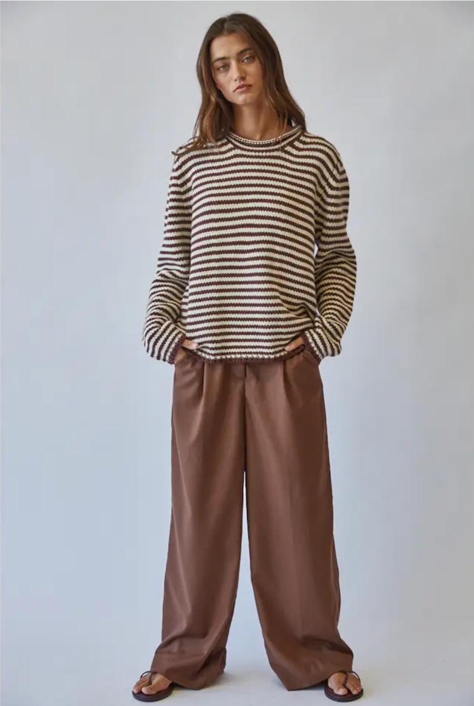 Everyday Cozy Stripe Knit Sweater-Choco