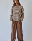 Everyday Cozy Stripe Knit Sweater-Choco