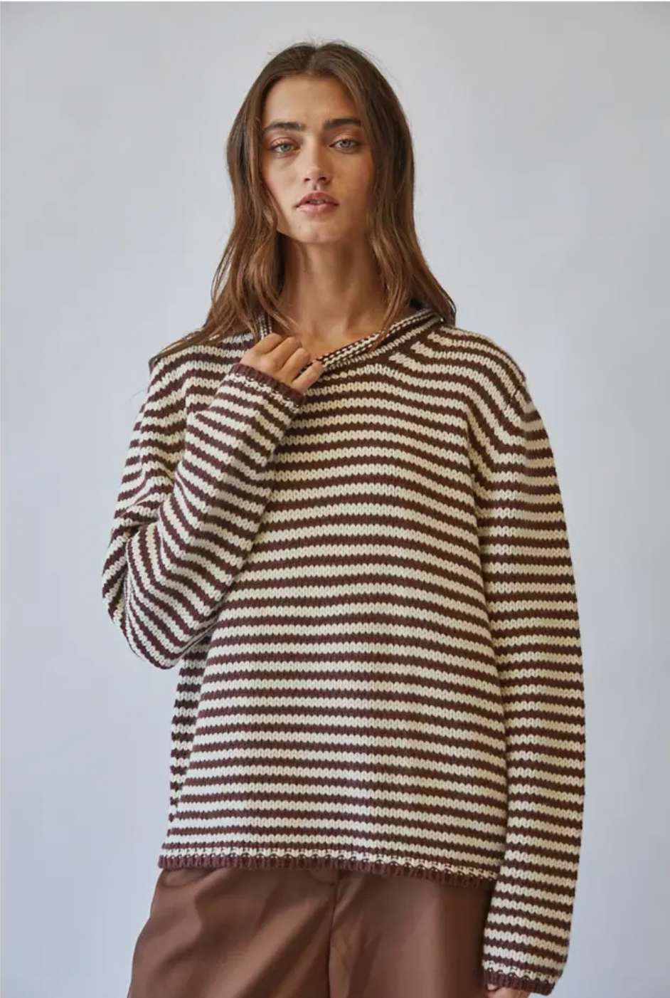 Everyday Cozy Stripe Knit Sweater-Choco