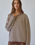 Everyday Cozy Stripe Knit Sweater-Choco