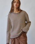 Everyday Cozy Stripe Knit Sweater-Choco