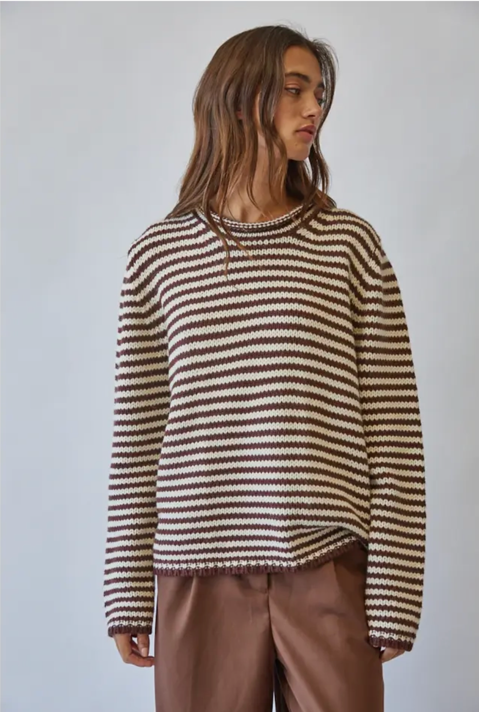 Everyday Cozy Stripe Knit Sweater-Choco