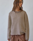 Everyday Cozy Stripe Knit Sweater-Choco