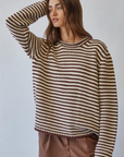 Everyday Cozy Stripe Knit Sweater-Choco