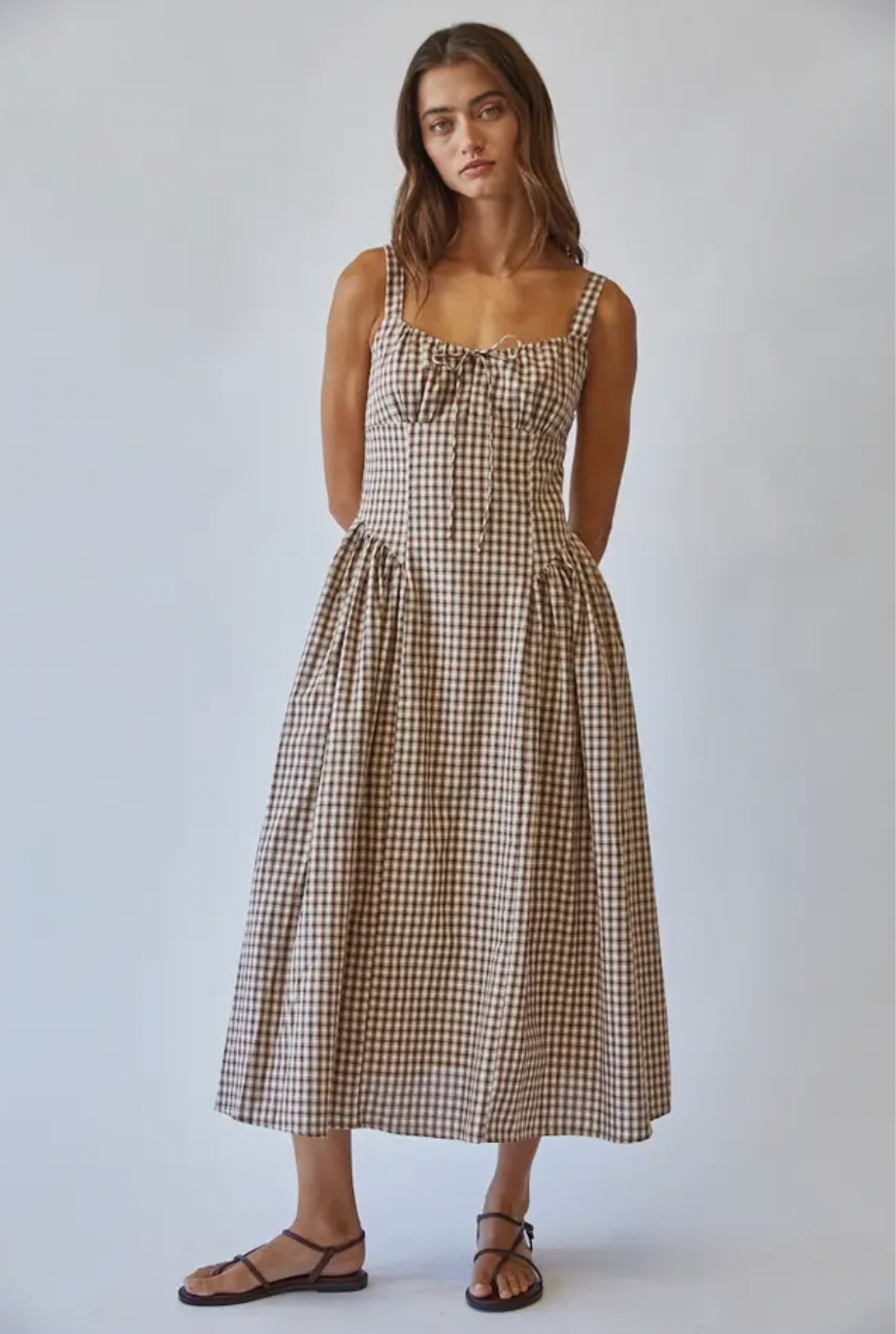 Vivien Check Tie Front Midi Dress
