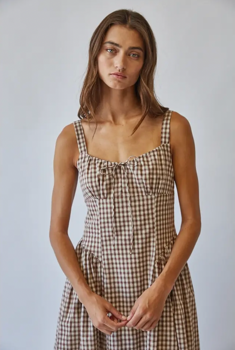 Vivien Check Tie Front Midi Dress