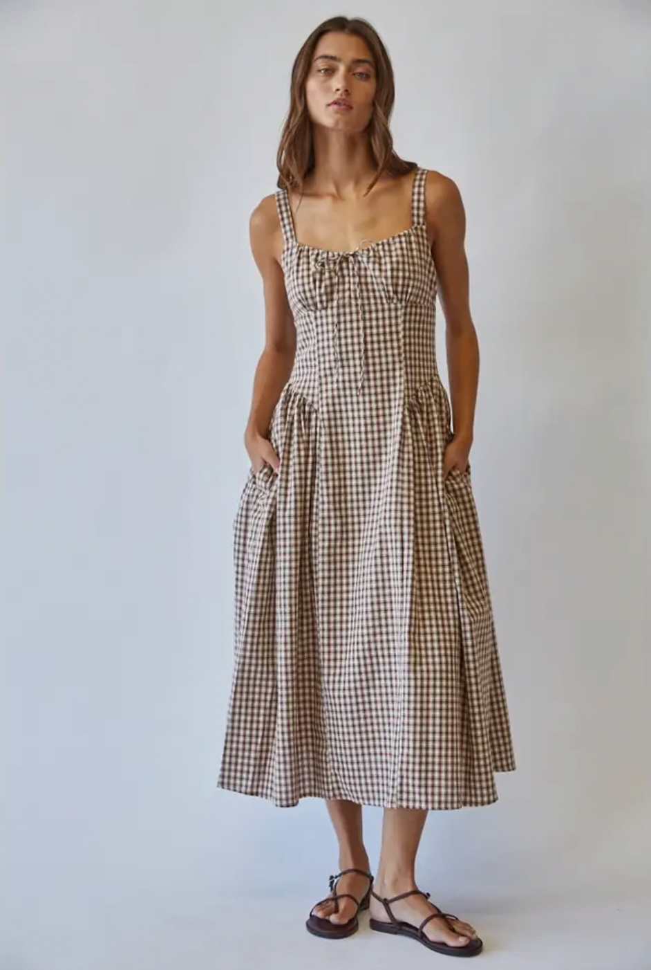 Vivien Check Tie Front Midi Dress