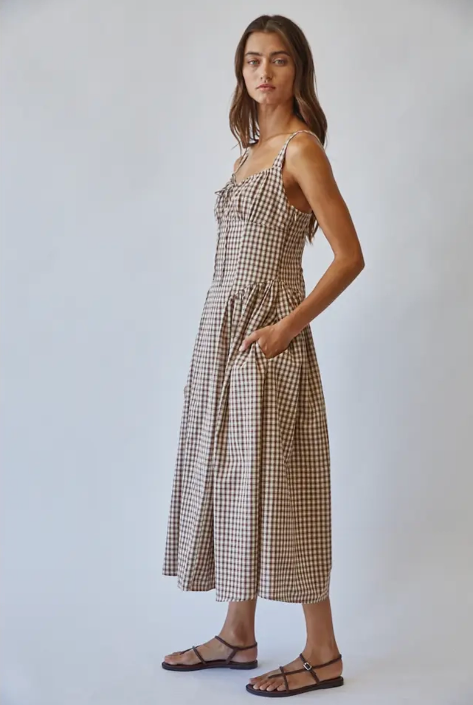 Vivien Check Tie Front Midi Dress