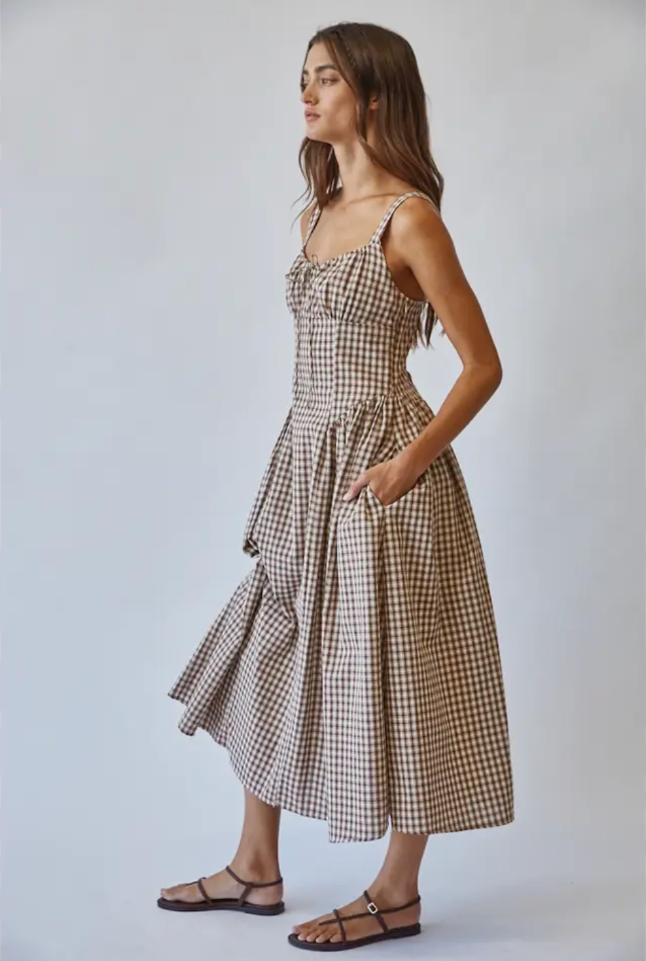 Vivien Check Tie Front Midi Dress