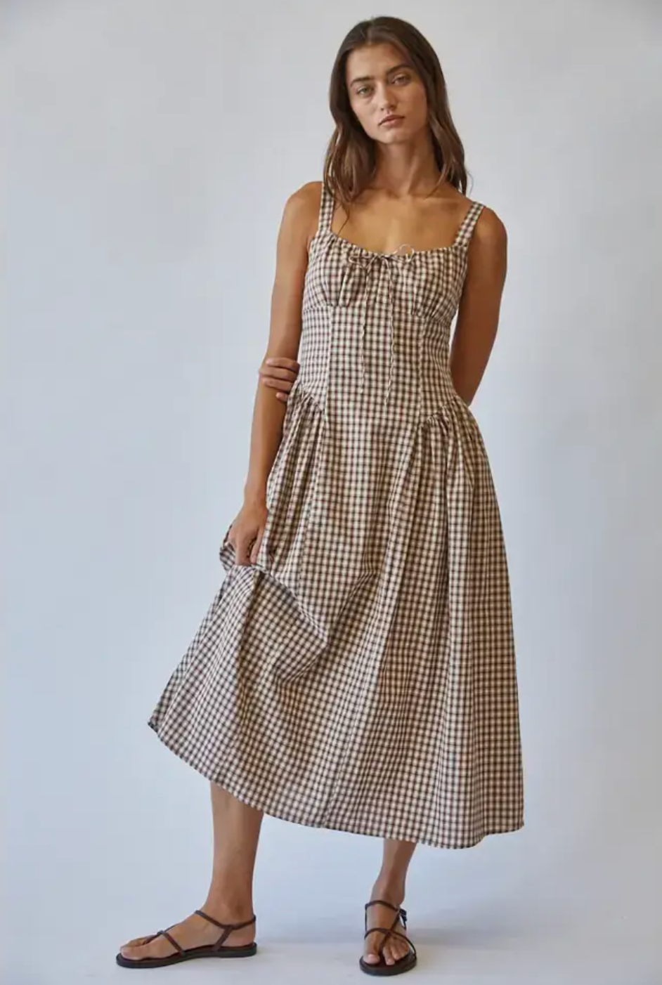 Vivien Check Tie Front Midi Dress