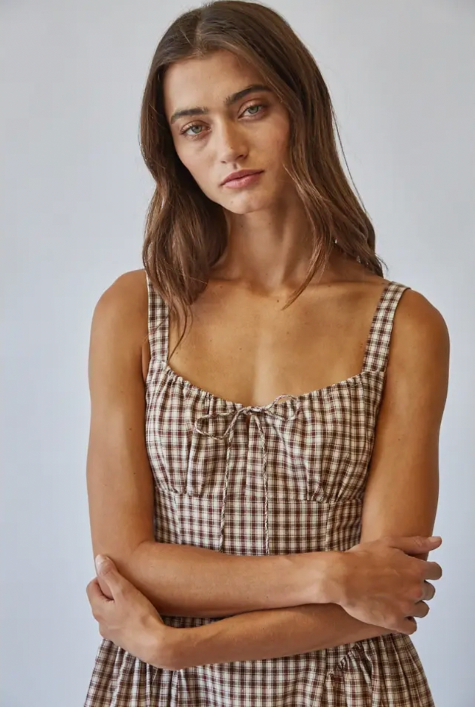 Vivien Check Tie Front Midi Dress