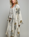 Lightweight Contrast Trim Tie Waist Kimono Jacket