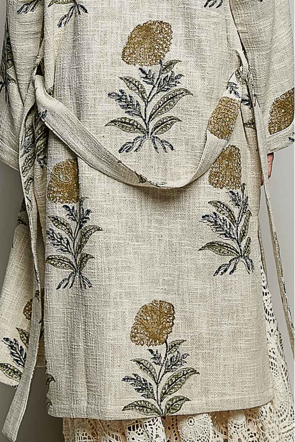 Lightweight Contrast Trim Tie Waist Kimono Jacket