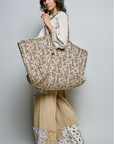 Ribbon-Tie Quilted Floral Jumbo Tote Bag