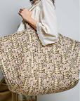 Ribbon-Tie Quilted Floral Jumbo Tote Bag