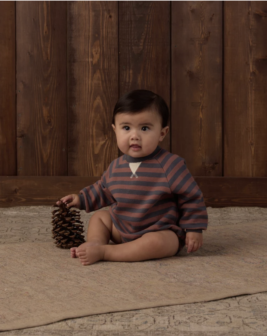 Rylee + Cru Crew Neck Romper Mulberry Stripe
