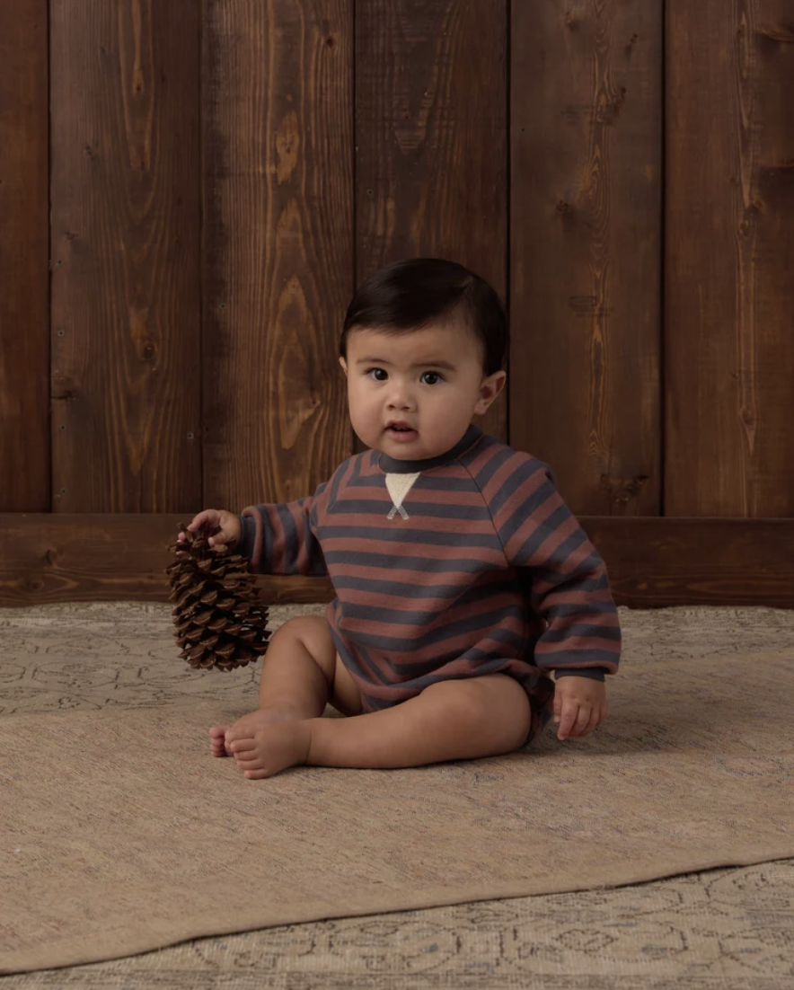 Rylee + Cru Crew Neck Romper Mulberry Stripe