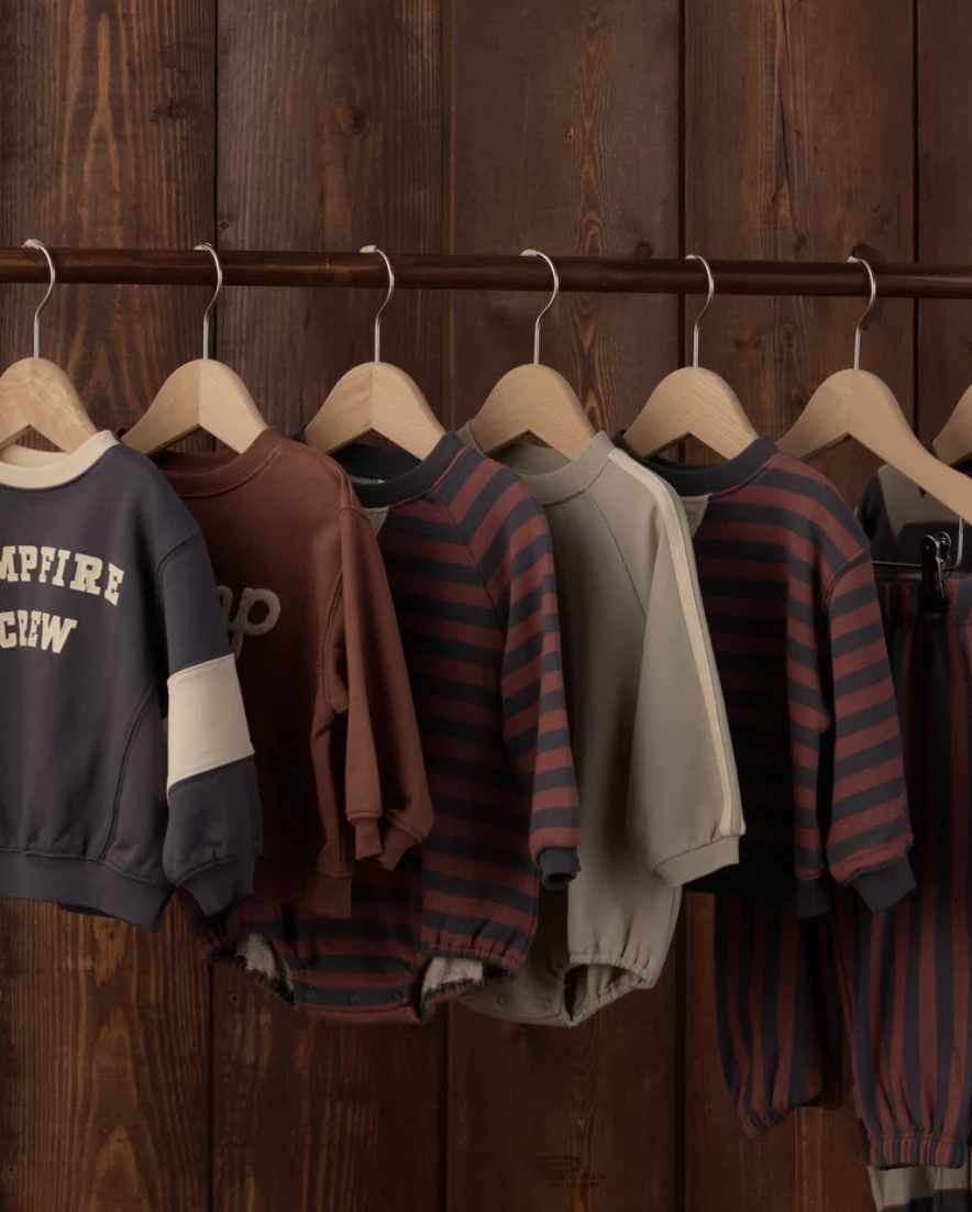 Rylee + Cru Crew Neck Romper Mulberry Stripe