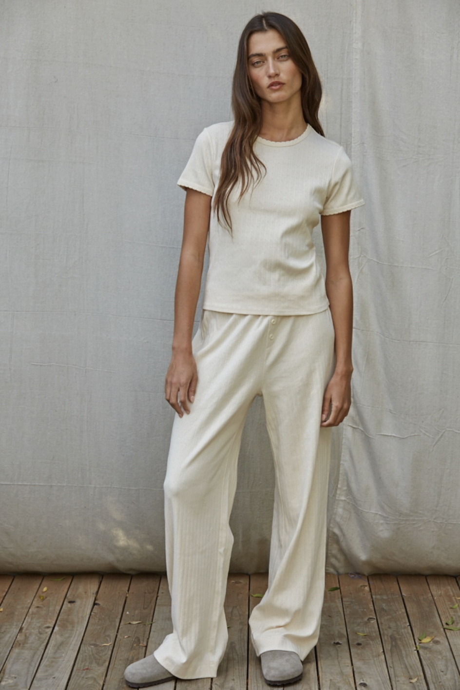 Cotton Cream Pointelle Pants